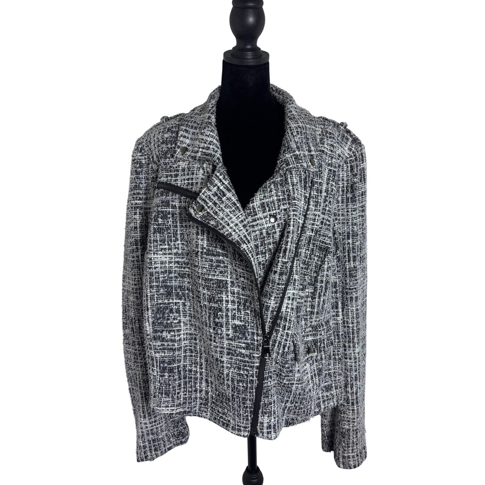 Lane Bryant Moto Jacket Womens 24 Black White Tweed Excellent Asymmetrical Zip